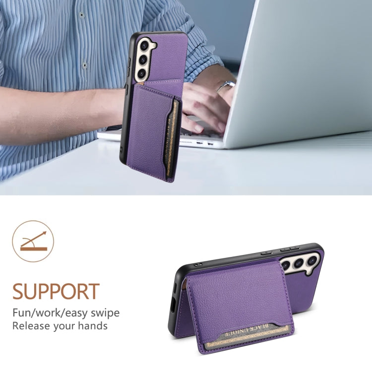 For Samsung Galaxy S23+ 5G Calf Texture Card Bag Design Full Coverage Phone Case(Purple) - HoMEdemic™ 