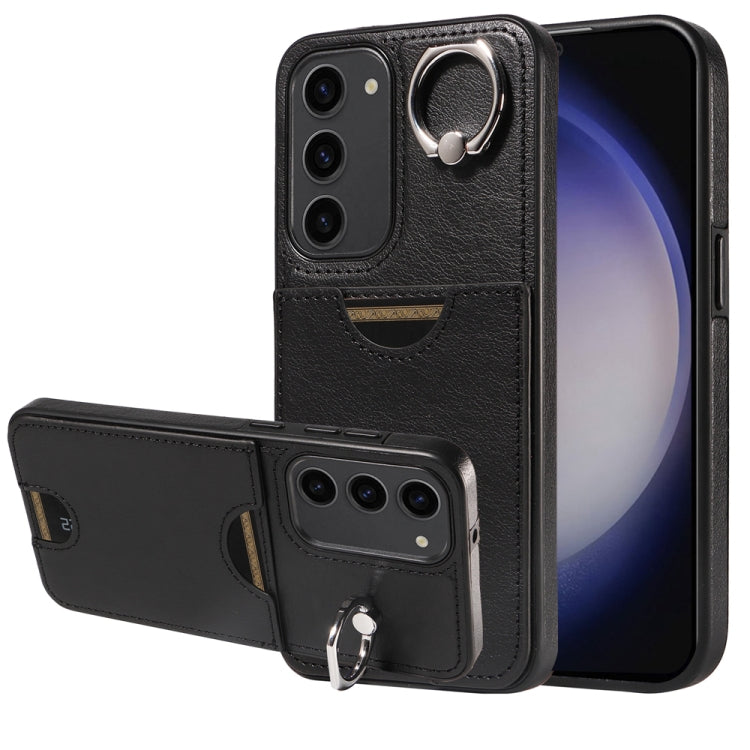 For Samsung Galaxy S23+ 5G Calf Texture Card Slot Ring Holder Phone Case(Black) - HoMEdemic™ 