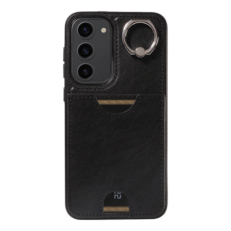 For Samsung Galaxy S23+ 5G Calf Texture Card Slot Ring Holder Phone Case(Black) - HoMEdemic™ 