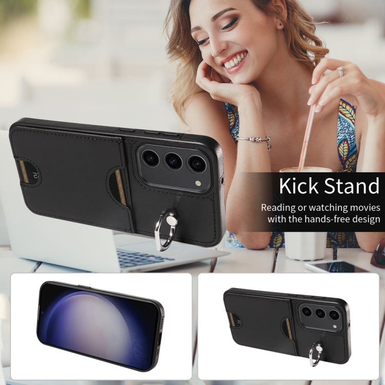 For Samsung Galaxy S23+ 5G Calf Texture Card Slot Ring Holder Phone Case(Black) - HoMEdemic™ 