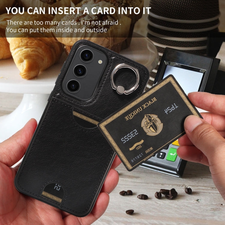 For Samsung Galaxy S23+ 5G Calf Texture Card Slot Ring Holder Phone Case(Black) - HoMEdemic™ 