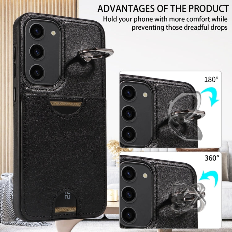 For Samsung Galaxy S23+ 5G Calf Texture Card Slot Ring Holder Phone Case(Black) - HoMEdemic™ 