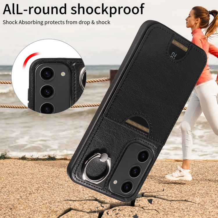 For Samsung Galaxy S23+ 5G Calf Texture Card Slot Ring Holder Phone Case(Black) - HoMEdemic™ 