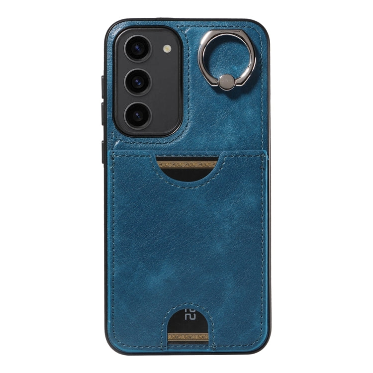 For Samsung Galaxy S23+ 5G Calf Texture Card Slot Ring Holder Phone Case(Blue) - HoMEdemic™ 