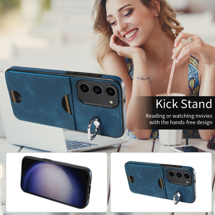 For Samsung Galaxy S23+ 5G Calf Texture Card Slot Ring Holder Phone Case(Blue) - HoMEdemic™ 