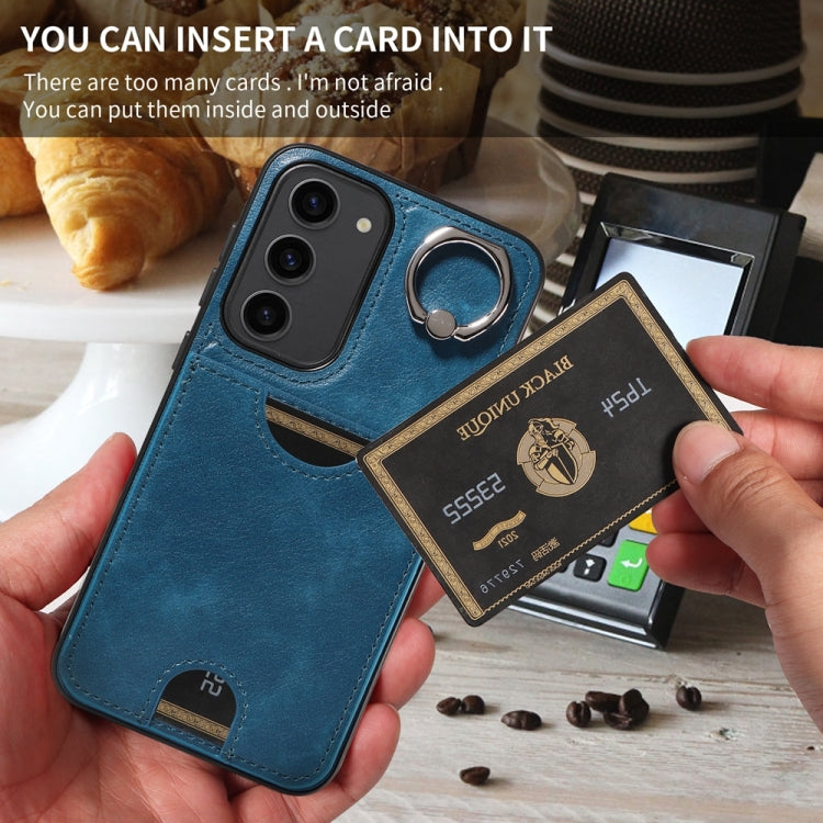 For Samsung Galaxy S23+ 5G Calf Texture Card Slot Ring Holder Phone Case(Blue) - HoMEdemic™ 