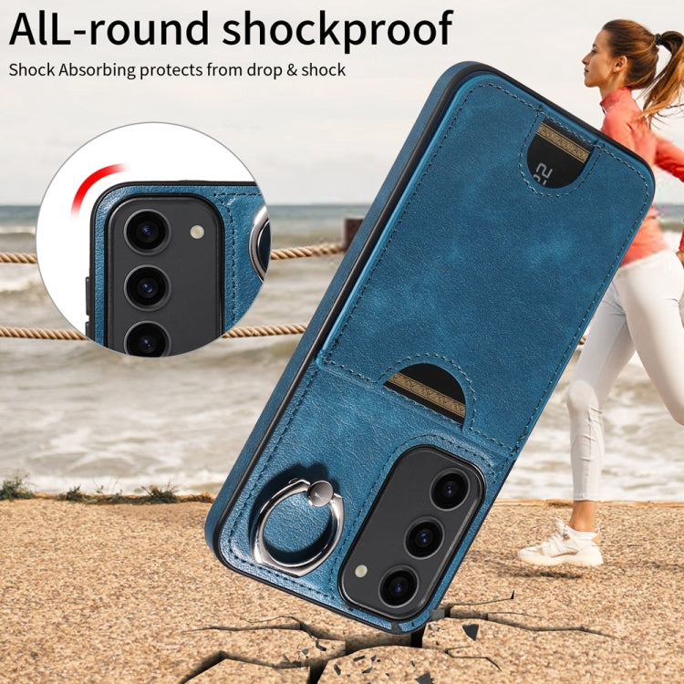 For Samsung Galaxy S23+ 5G Calf Texture Card Slot Ring Holder Phone Case(Blue) - HoMEdemic™ 