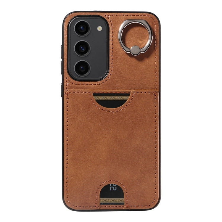For Samsung Galaxy S23+ 5G Calf Texture Card Slot Ring Holder Phone Case(Brown) - HoMEdemic™ 