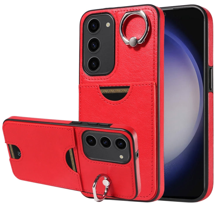 For Samsung Galaxy S23+ 5G Calf Texture Card Slot Ring Holder Phone Case(Red) - HoMEdemic™ 