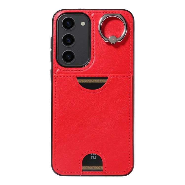 For Samsung Galaxy S23+ 5G Calf Texture Card Slot Ring Holder Phone Case(Red) - HoMEdemic™ 
