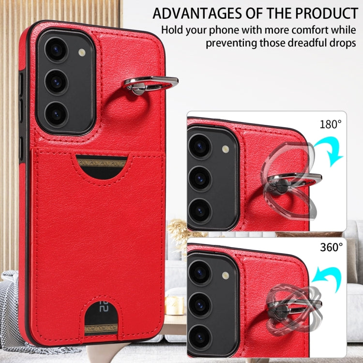 For Samsung Galaxy S23+ 5G Calf Texture Card Slot Ring Holder Phone Case(Red) - HoMEdemic™ 