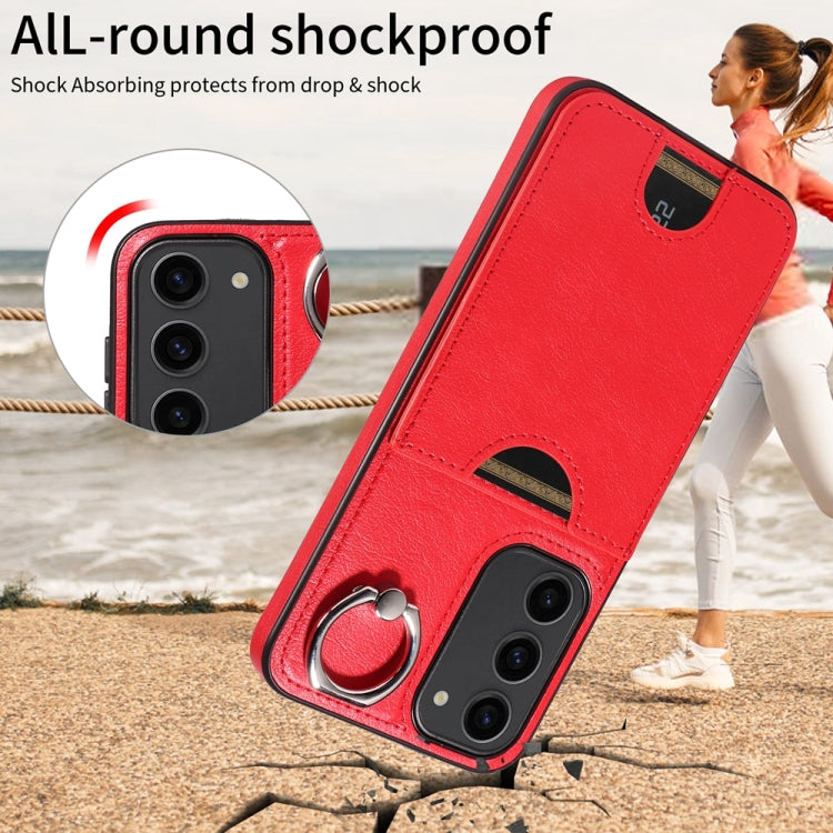 For Samsung Galaxy S23+ 5G Calf Texture Card Slot Ring Holder Phone Case(Red) - HoMEdemic™ 