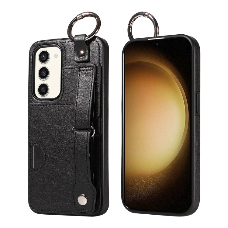 For Samsung Galaxy S23+ 5G Calf Texture Wrist Card Slot Ring Phone Case(Black) - HoMEdemic™ 