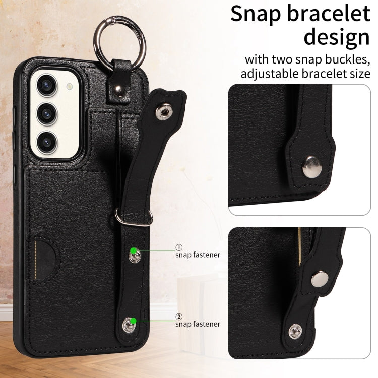 For Samsung Galaxy S23+ 5G Calf Texture Wrist Card Slot Ring Phone Case(Black) - HoMEdemic™ 