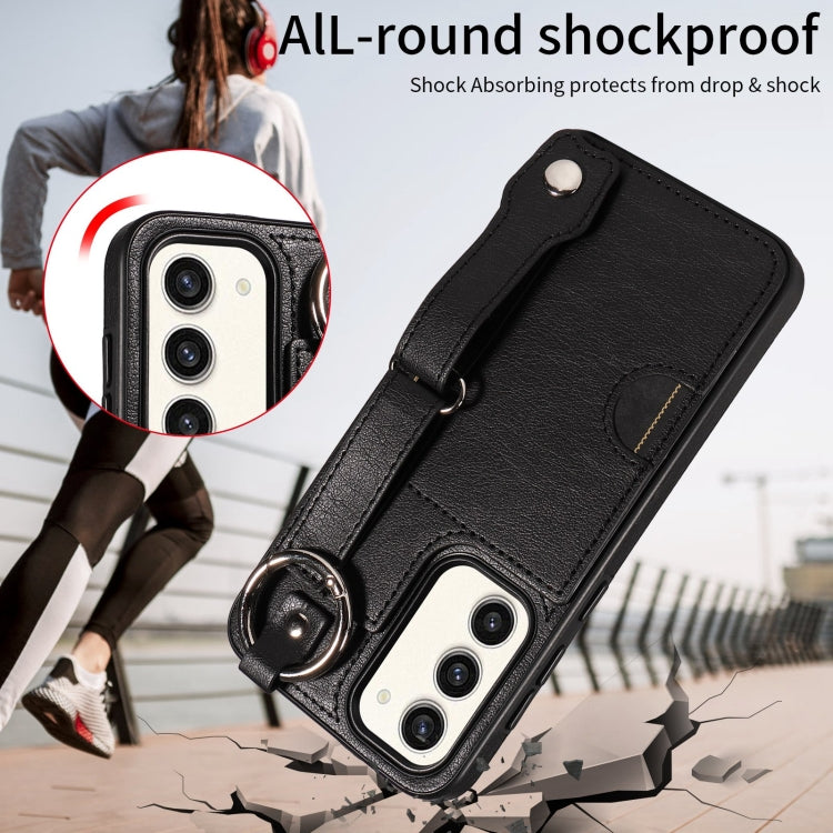 For Samsung Galaxy S23+ 5G Calf Texture Wrist Card Slot Ring Phone Case(Black) - HoMEdemic™ 
