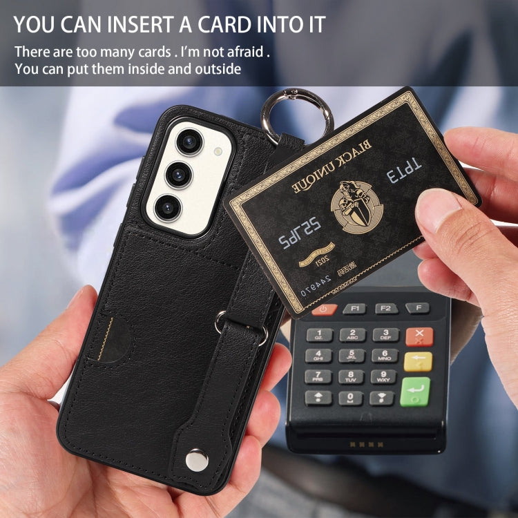 For Samsung Galaxy S23+ 5G Calf Texture Wrist Card Slot Ring Phone Case(Black) - HoMEdemic™ 