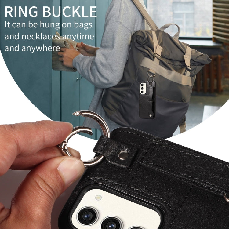 For Samsung Galaxy S23+ 5G Calf Texture Wrist Card Slot Ring Phone Case(Black) - HoMEdemic™ 