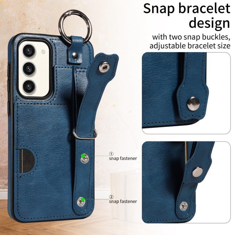For Samsung Galaxy S23+ 5G Calf Texture Wrist Card Slot Ring Phone Case(Blue) - HoMEdemic™ 