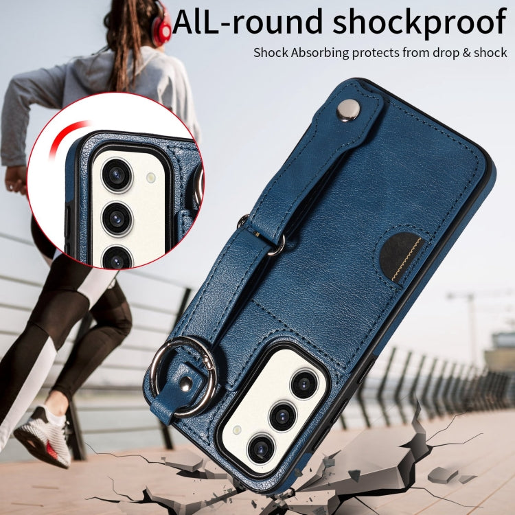 For Samsung Galaxy S23+ 5G Calf Texture Wrist Card Slot Ring Phone Case(Blue) - HoMEdemic™ 
