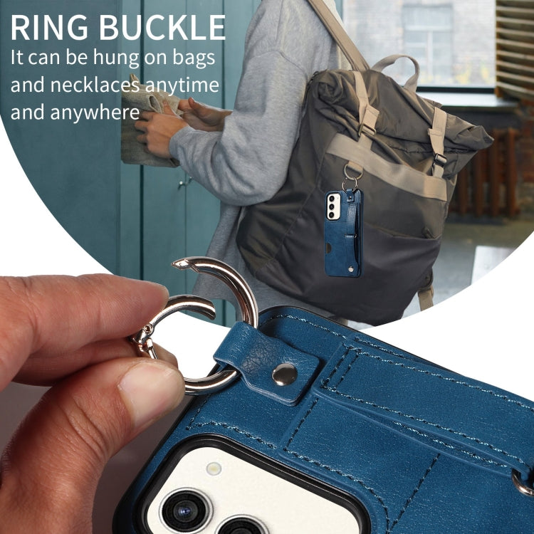 For Samsung Galaxy S23+ 5G Calf Texture Wrist Card Slot Ring Phone Case(Blue) - HoMEdemic™ 