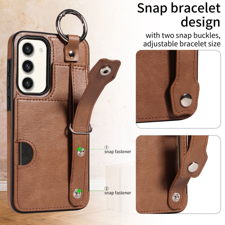 For Samsung Galaxy S23+ 5G Calf Texture Wrist Card Slot Ring Phone Case(Brown) - HoMEdemic™ 