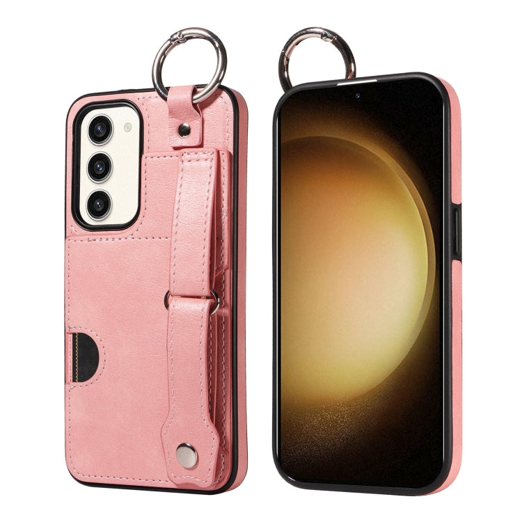 For Samsung Galaxy S23+ 5G Calf Texture Wrist Card Slot Ring Phone Case(Pink) - HoMEdemic™ 