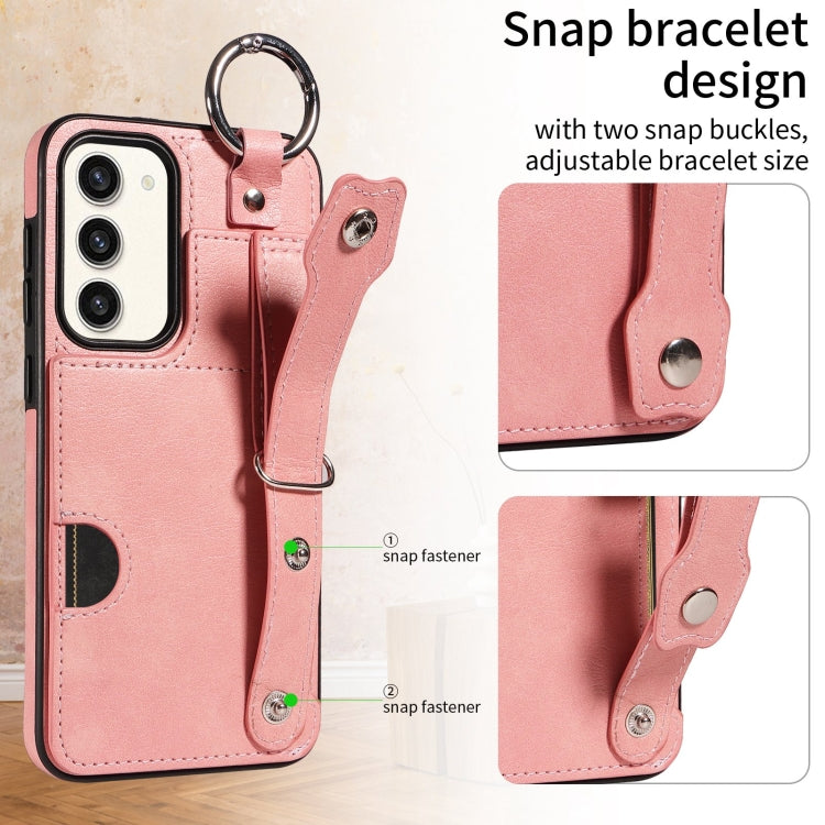 For Samsung Galaxy S23+ 5G Calf Texture Wrist Card Slot Ring Phone Case(Pink) - HoMEdemic™ 