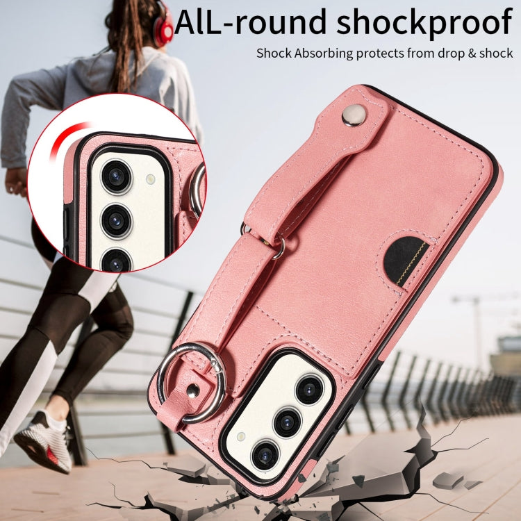 For Samsung Galaxy S23+ 5G Calf Texture Wrist Card Slot Ring Phone Case(Pink) - HoMEdemic™ 