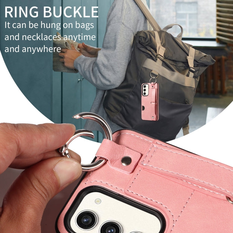 For Samsung Galaxy S23+ 5G Calf Texture Wrist Card Slot Ring Phone Case(Pink) - HoMEdemic™ 