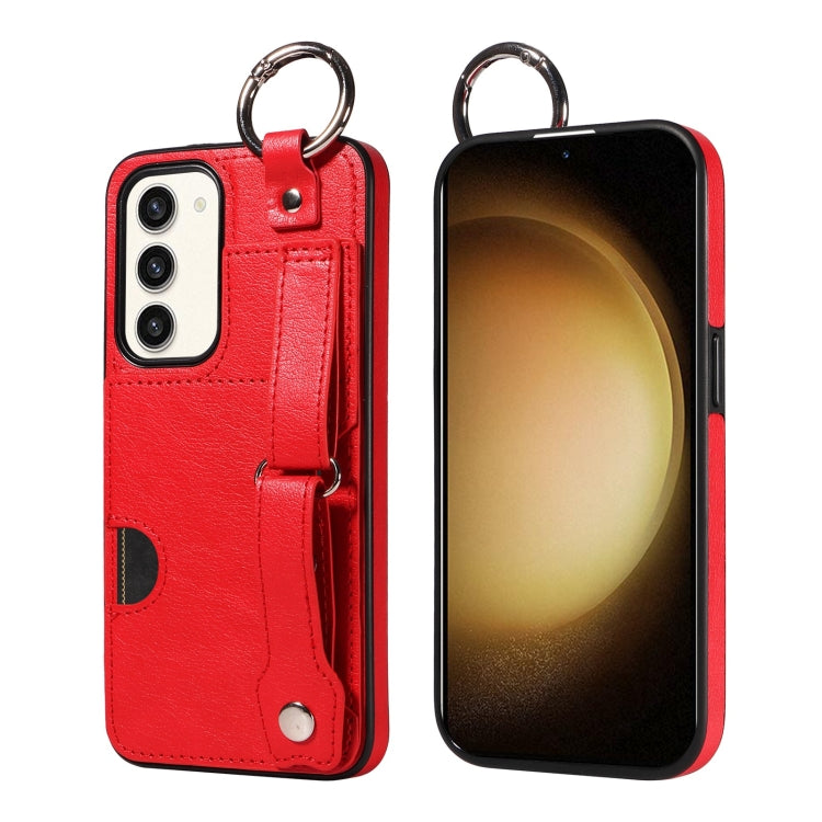 For Samsung Galaxy S23+ 5G Calf Texture Wrist Card Slot Ring Phone Case(Red) - HoMEdemic™ 