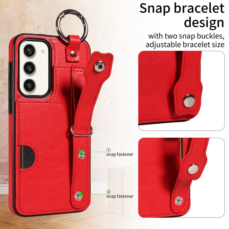 For Samsung Galaxy S23+ 5G Calf Texture Wrist Card Slot Ring Phone Case(Red) - HoMEdemic™ 