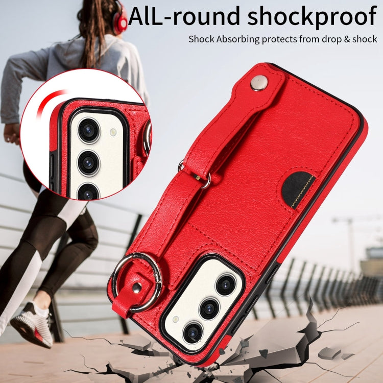 For Samsung Galaxy S23+ 5G Calf Texture Wrist Card Slot Ring Phone Case(Red) - HoMEdemic™ 