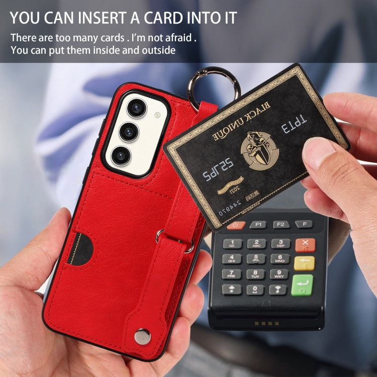 For Samsung Galaxy S23+ 5G Calf Texture Wrist Card Slot Ring Phone Case(Red) - HoMEdemic™ 