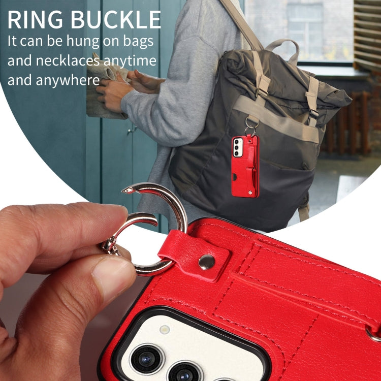 For Samsung Galaxy S23+ 5G Calf Texture Wrist Card Slot Ring Phone Case(Red) - HoMEdemic™ 