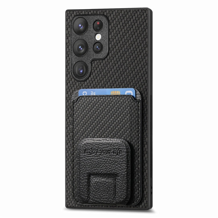 For Samsung Galaxy S23+ 5G Carbon Fiber Card Bag Fold Stand Phone Case(Black) - HoMEdemic™ 