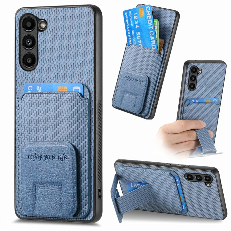 For Samsung Galaxy S23+ 5G Carbon Fiber Card Bag Fold Stand Phone Case(Blue) - HoMEdemic™ 