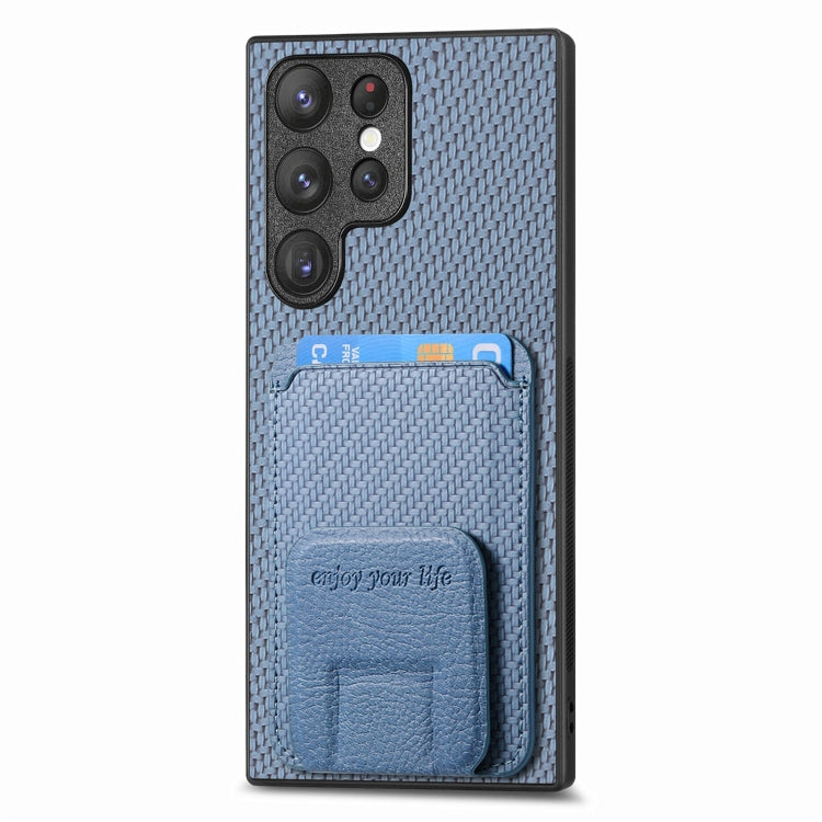 For Samsung Galaxy S23+ 5G Carbon Fiber Card Bag Fold Stand Phone Case(Blue) - HoMEdemic™ 