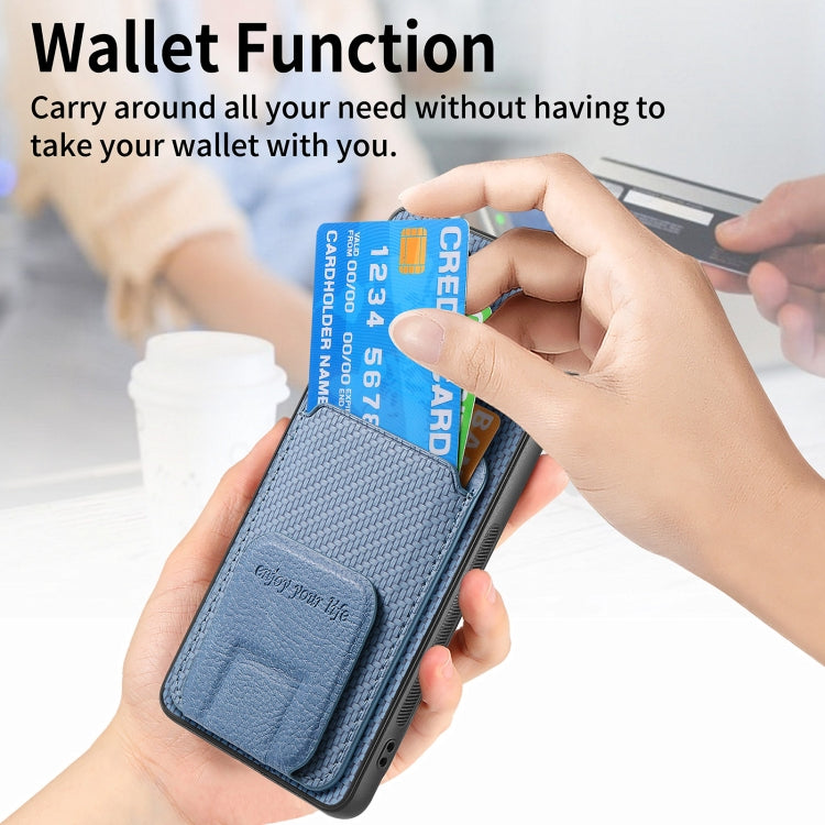For Samsung Galaxy S23+ 5G Carbon Fiber Card Bag Fold Stand Phone Case(Blue) - HoMEdemic™ 