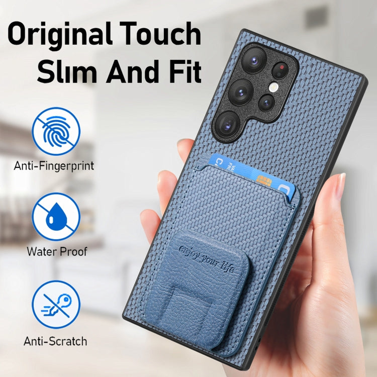 For Samsung Galaxy S23+ 5G Carbon Fiber Card Bag Fold Stand Phone Case(Blue) - HoMEdemic™ 