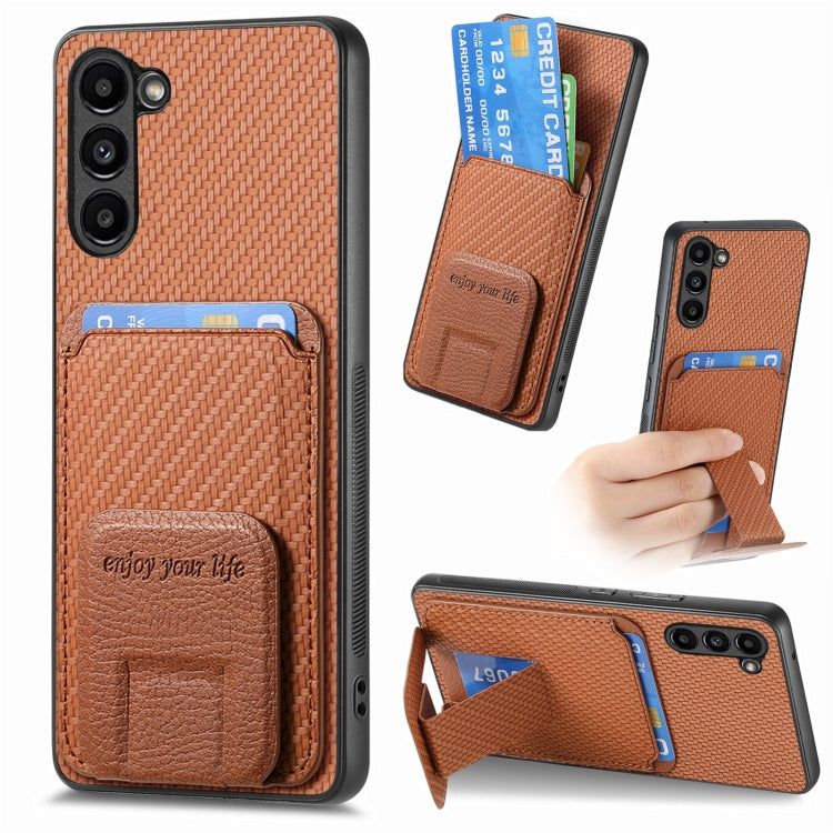 For Samsung Galaxy S23+ 5G Carbon Fiber Card Bag Fold Stand Phone Case(Brown) - HoMEdemic™ 
