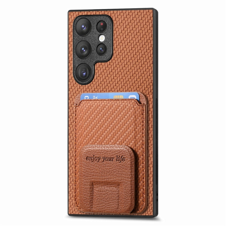 For Samsung Galaxy S23+ 5G Carbon Fiber Card Bag Fold Stand Phone Case(Brown) - HoMEdemic™ 