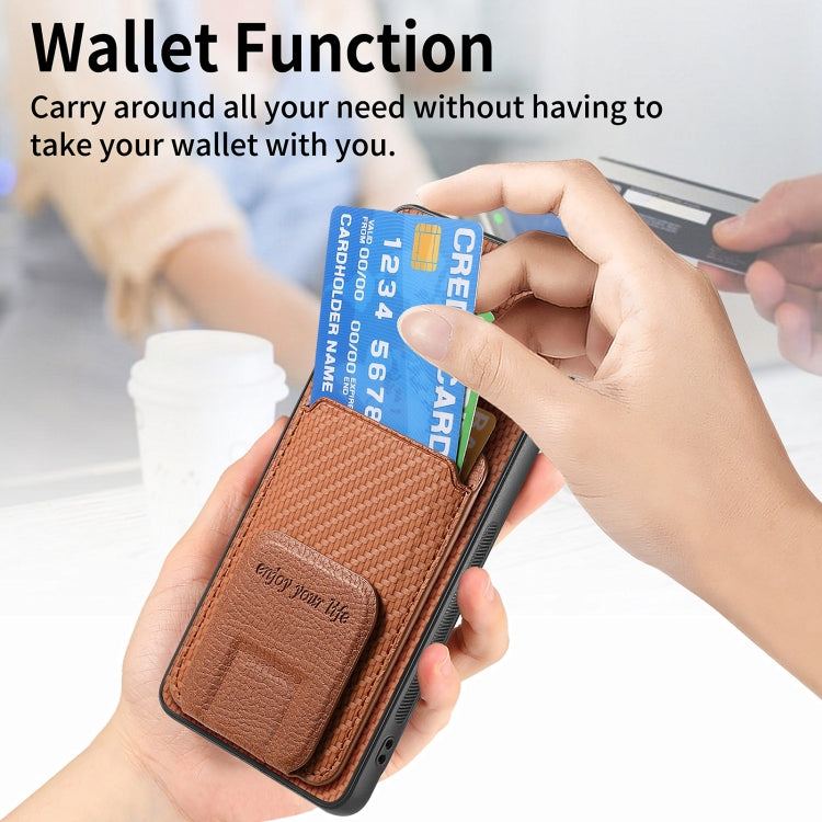 For Samsung Galaxy S23+ 5G Carbon Fiber Card Bag Fold Stand Phone Case(Brown) - HoMEdemic™ 