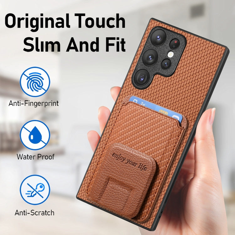 For Samsung Galaxy S23+ 5G Carbon Fiber Card Bag Fold Stand Phone Case(Brown) - HoMEdemic™ 