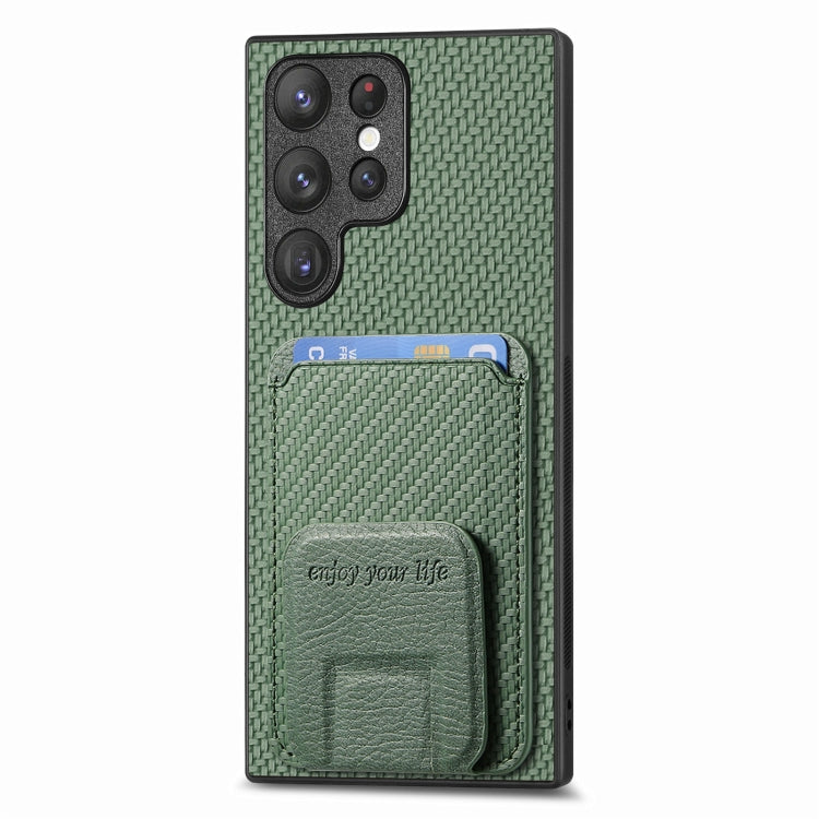 For Samsung Galaxy S23+ 5G Carbon Fiber Card Bag Fold Stand Phone Case(Green) - HoMEdemic™ 