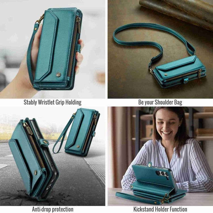For Samsung Galaxy S23+ 5G CaseMe C36 Card Slots Zipper Wallet RFID Anti-theft Leather Phone Case(Blue-green) - HoMEdemic™ 