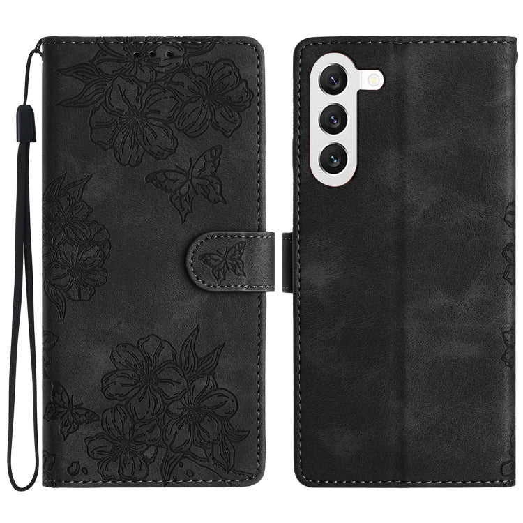 For Samsung Galaxy S23+ 5G Cherry Blossom Butterfly Skin Feel Embossed PU Phone Case(Black) - HoMEdemic™ 