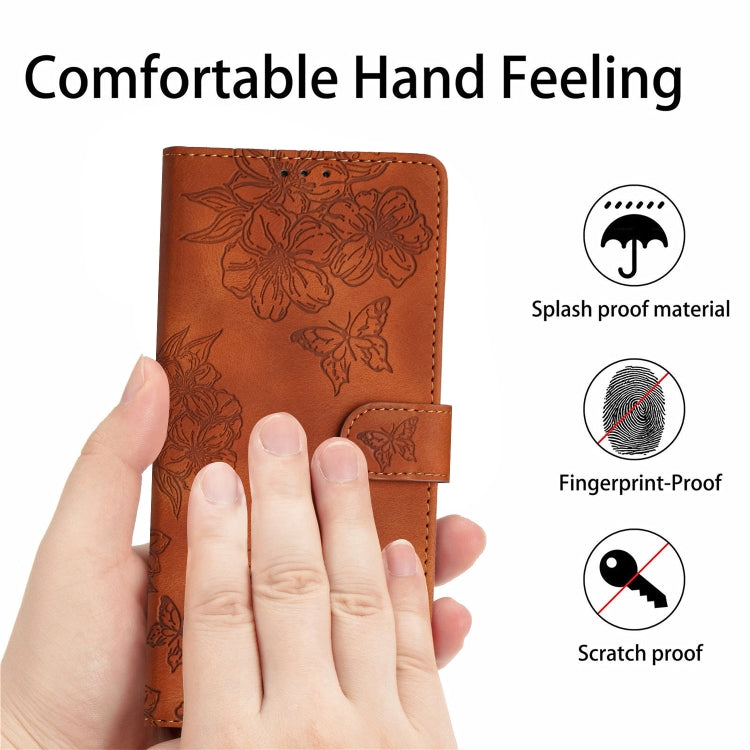 For Samsung Galaxy S23+ 5G Cherry Blossom Butterfly Skin Feel Embossed PU Phone Case(Brown) - HoMEdemic™ 