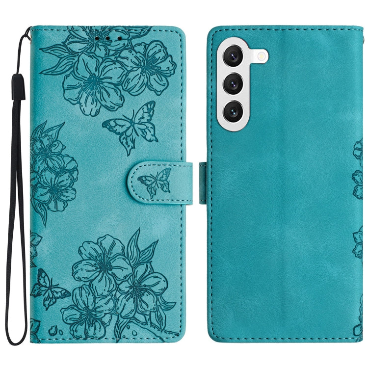 For Samsung Galaxy S23+ 5G Cherry Blossom Butterfly Skin Feel Embossed PU Phone Case(Green) - HoMEdemic™ 
