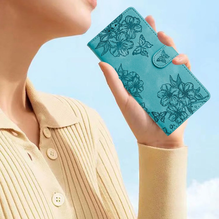 For Samsung Galaxy S23+ 5G Cherry Blossom Butterfly Skin Feel Embossed PU Phone Case(Green) - HoMEdemic™ 