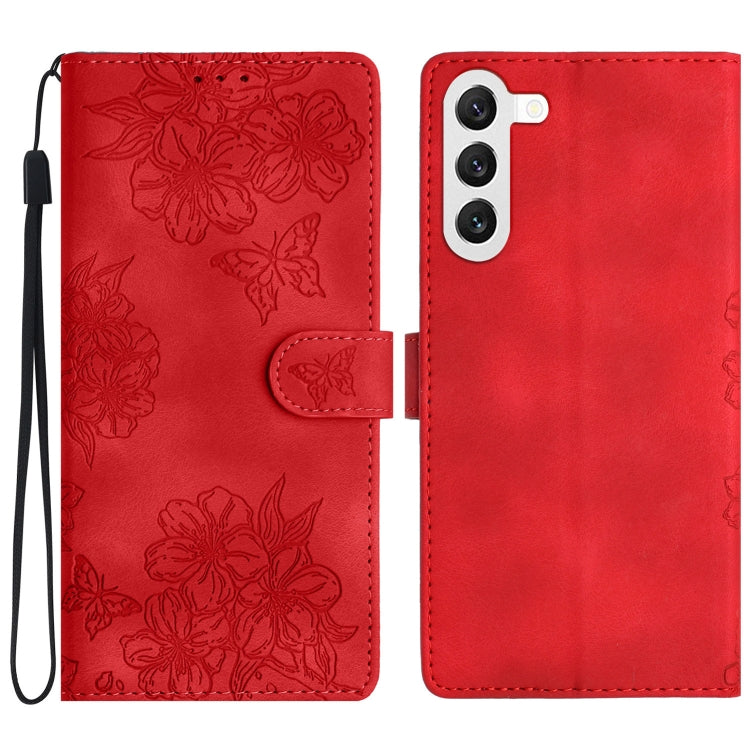 For Samsung Galaxy S23+ 5G Cherry Blossom Butterfly Skin Feel Embossed PU Phone Case(Red) - HoMEdemic™ 